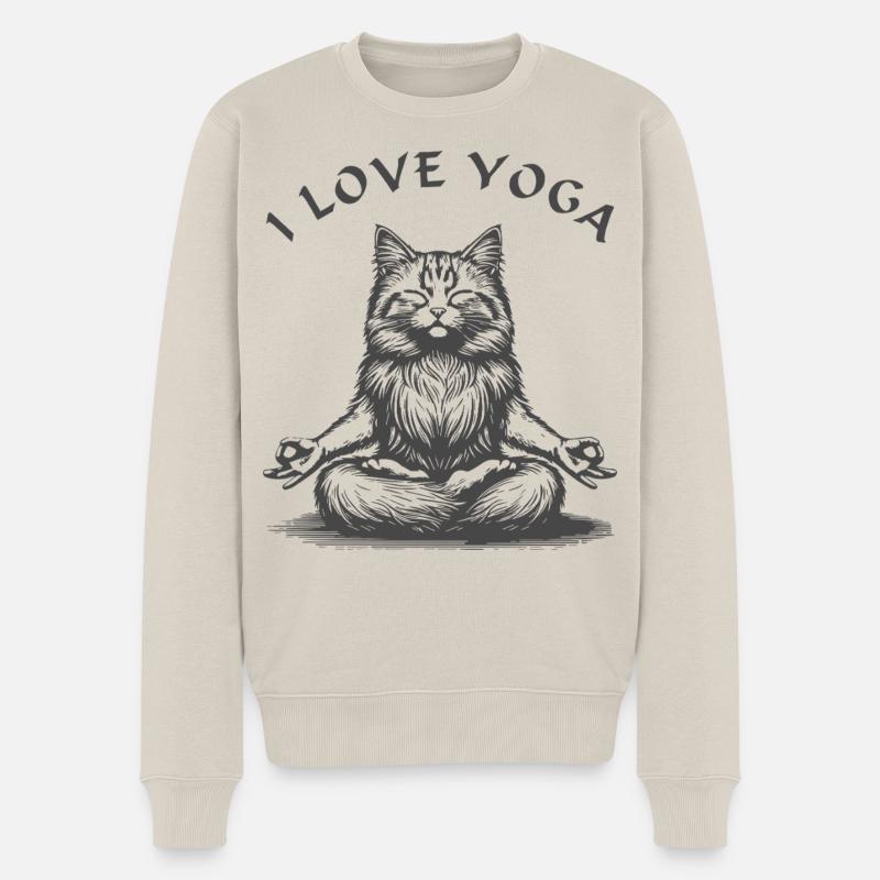 KatzenYoga Lotuspose - Männer Premium Bio Pullover - Beige