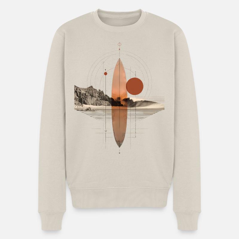 Kupferne Wellen Orbit - Geometrisches Surfbrett - Männer Premium Bio Pullover - Beige