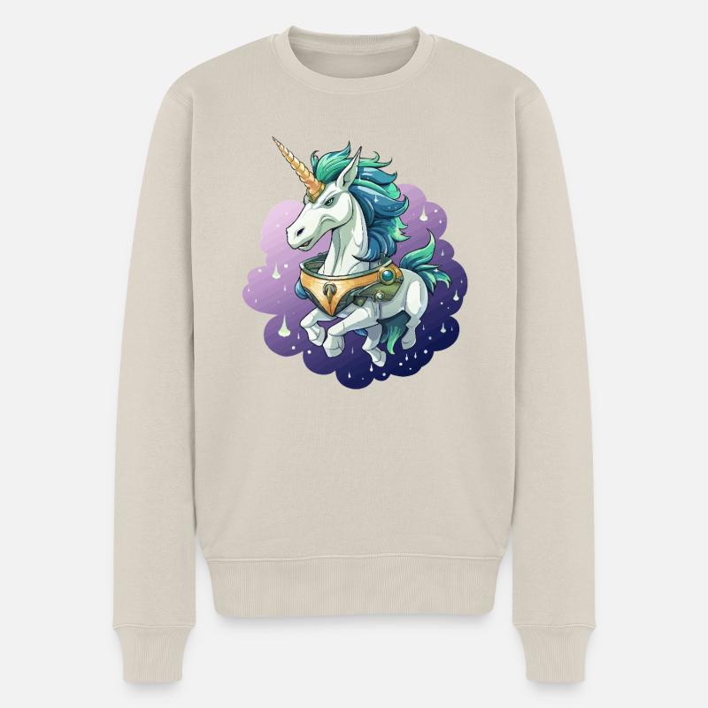Kosmischer Einhorn im Sternenmeer - Männer Premium Bio Pullover - Beige