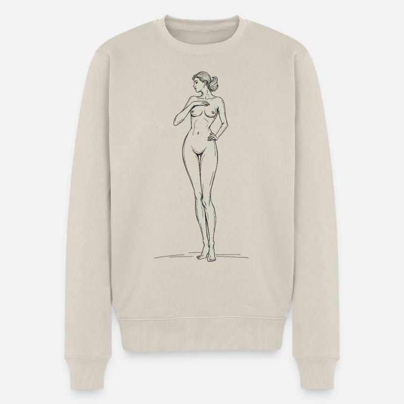 Dessin élégant de nus silhouette féminine - Pull Premium bio Homme - beige