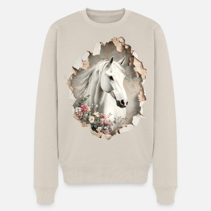 Pferd Blumen - Männer Premium Bio Pullover - Beige