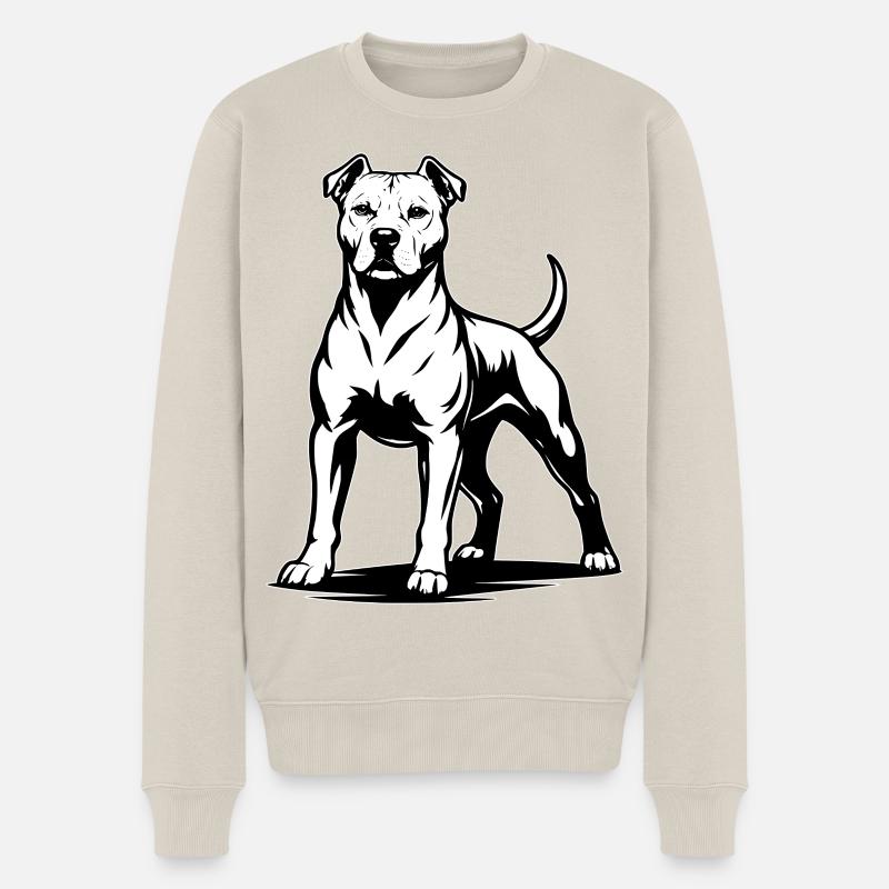 Pitbull in stolzer Pose - Männer Premium Bio Pullover - Beige