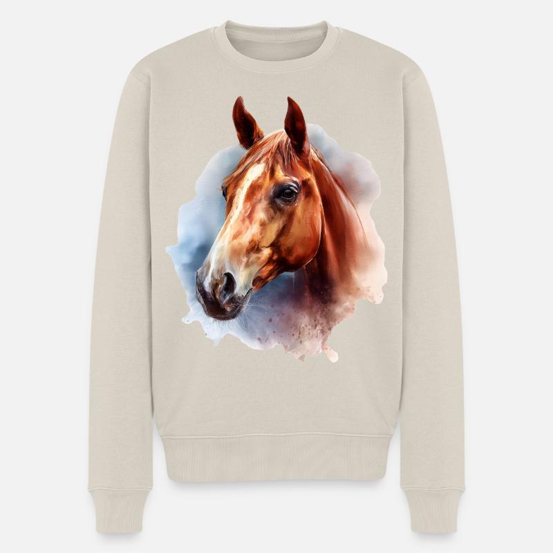 Pferde-Aquarell auf Himmelshintergrund - Männer Premium Bio Pullover - Beige