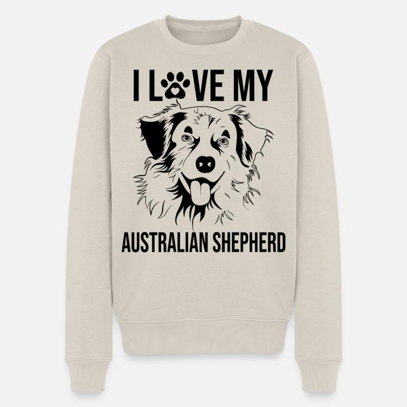 Ich Liebe meinen Australian Shepherd - Männer Premium Bio Pullover - Beige