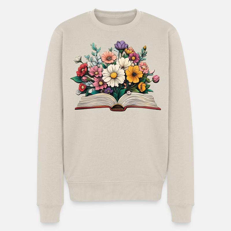 Buch mit Blumen - Männer Premium Bio Pullover - Beige