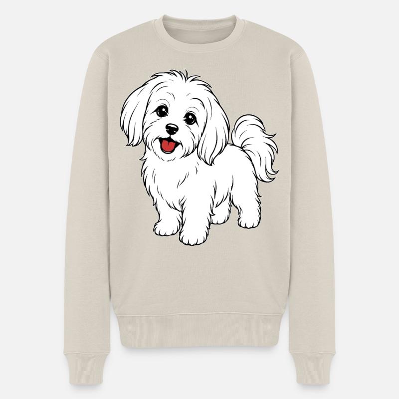 Malteser Hund weiß - Männer Premium Bio Pullover - Beige