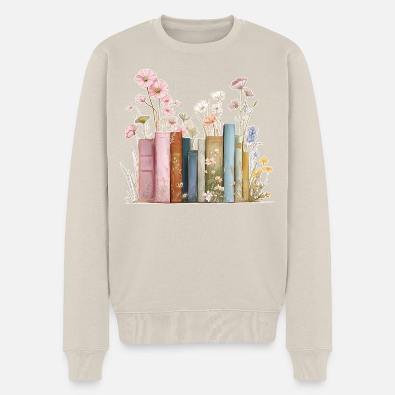 Livres avec des fleurs - Pull Premium bio Homme - beige