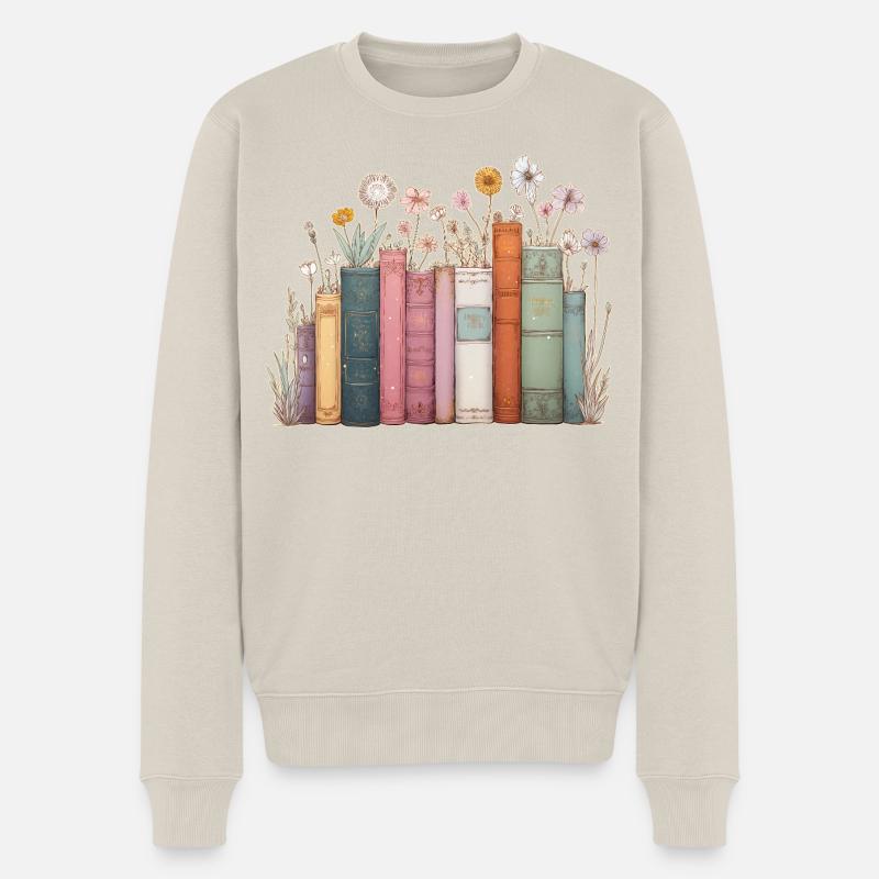 Livres avec des fleurs - Pull Premium bio Homme - beige
