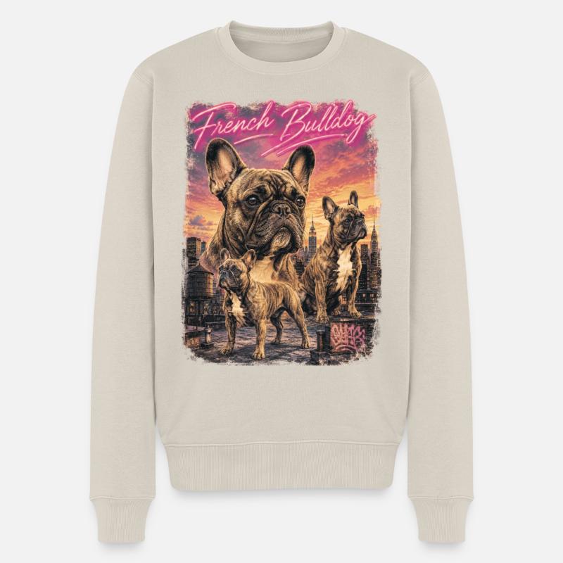 Bouledogue français Rétro Dog - Pull Premium bio Homme - beige