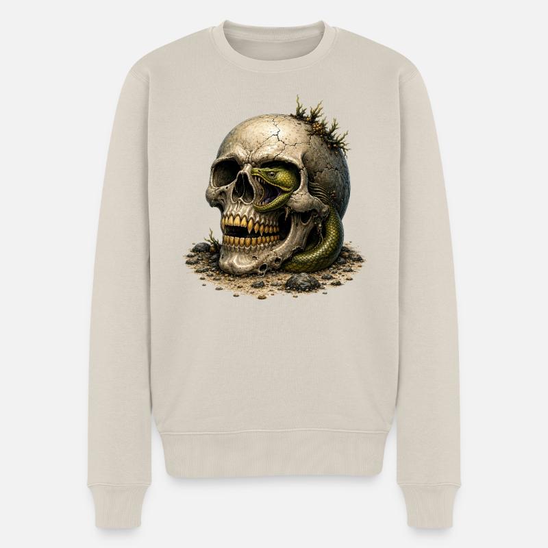 Schädel und Schlange im Sand - Männer Premium Bio Pullover - Beige