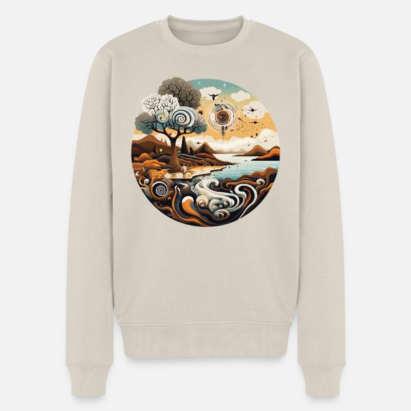 Runde Traumlandschaft Wirbelmeer - Männer Premium Bio Pullover - Beige