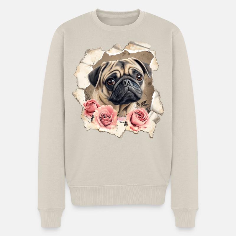 Mops mit Rosen - Männer Premium Bio Pullover - Beige