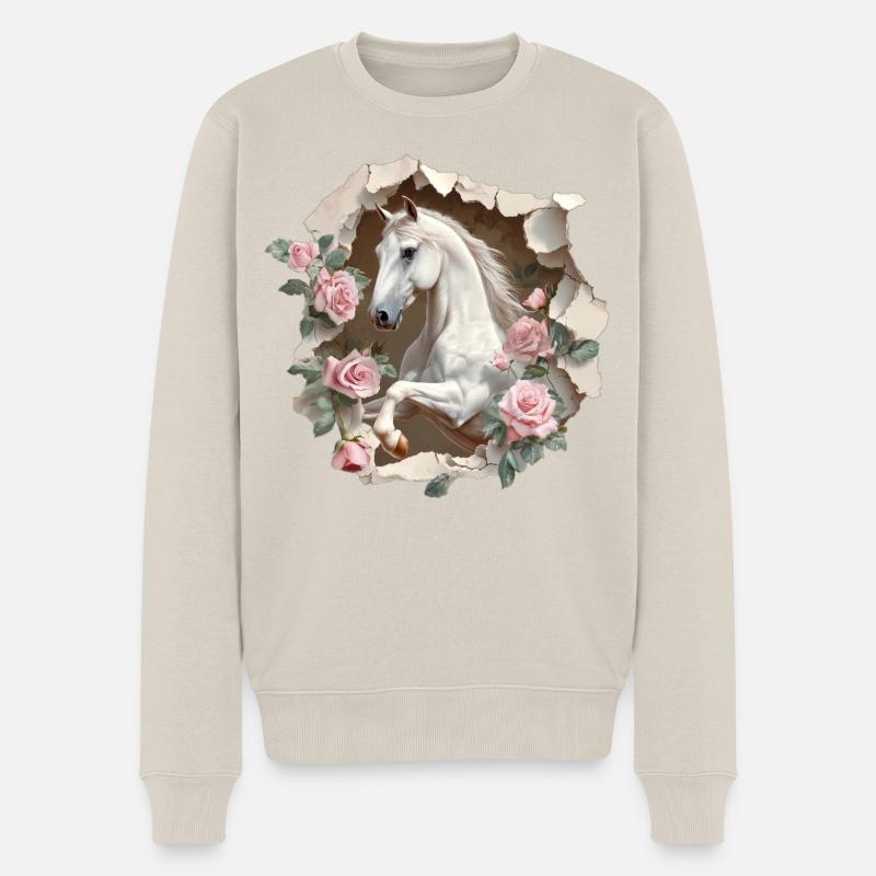 Pferd - Männer Premium Bio Pullover - Beige