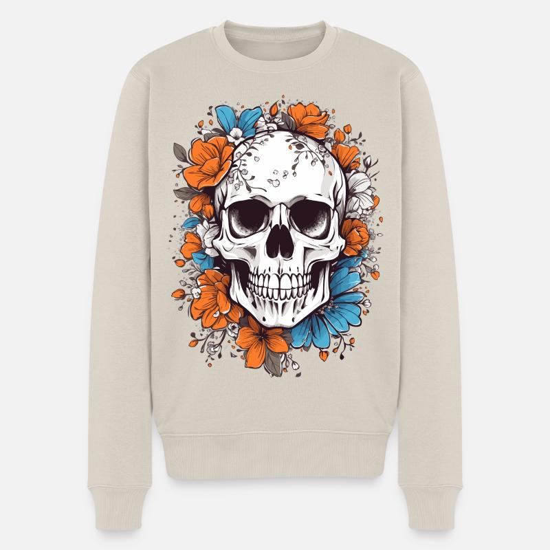 Crâne avec des fleurs - Pull Premium bio Homme - beige