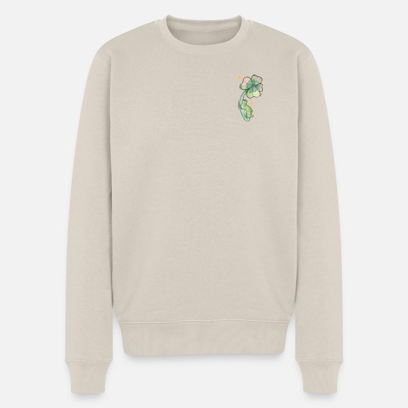 Chenille porte-bonheur sur trèfle - Pull Premium bio Homme - beige