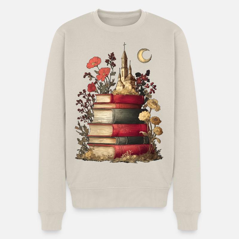 Bücher Bücherstapel - Männer Premium Bio Pullover - Beige