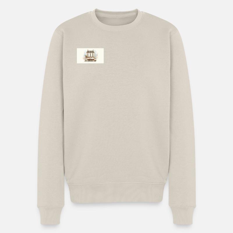 Pariser Café Aquarell Fassade - Männer Premium Bio Pullover - Beige