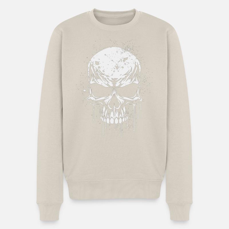 Tropfender Schädel Schwarz Weiß - Männer Premium Bio Pullover - Beige