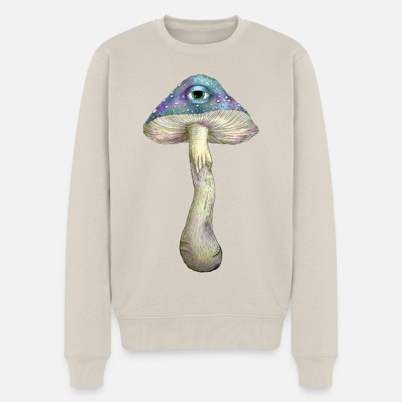 Einäugiger Regenbogenpilz - Männer Premium Bio Pullover - Beige