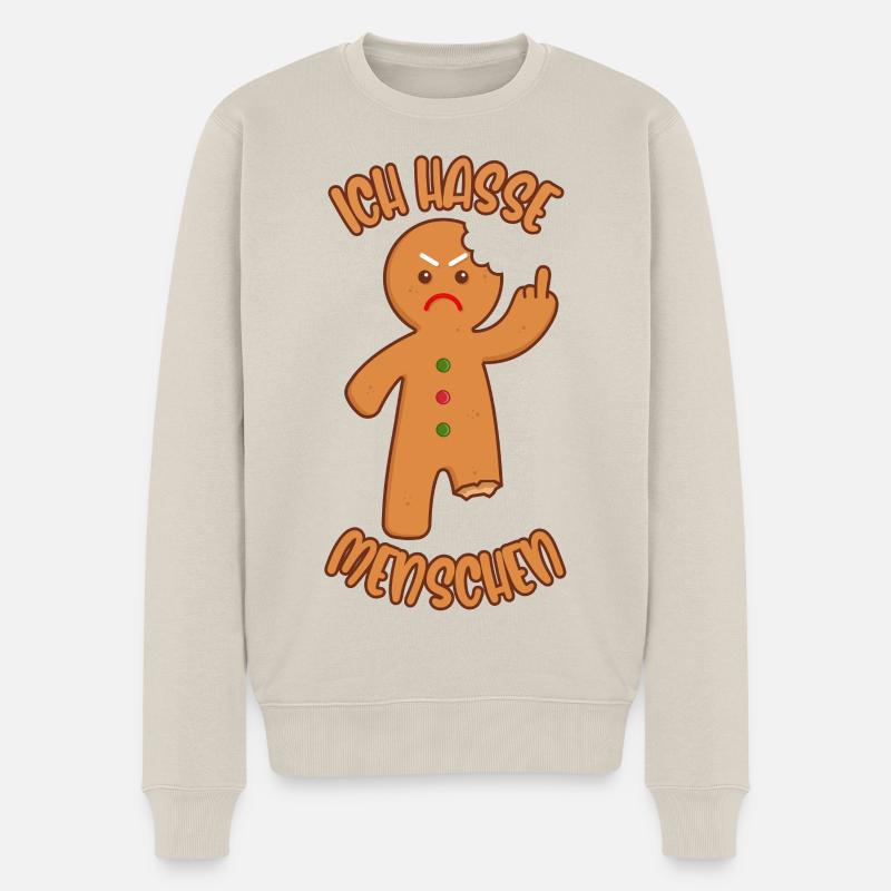 Lebkuchenmann Mittelfinger Ich hasse Menschen - Männer Premium Bio Pullover - Beige