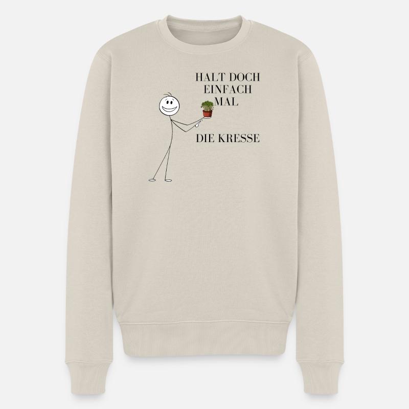 Stiftfigur - halt doch einfach mal die Kresse - Männer Premium Bio Pullover - Beige