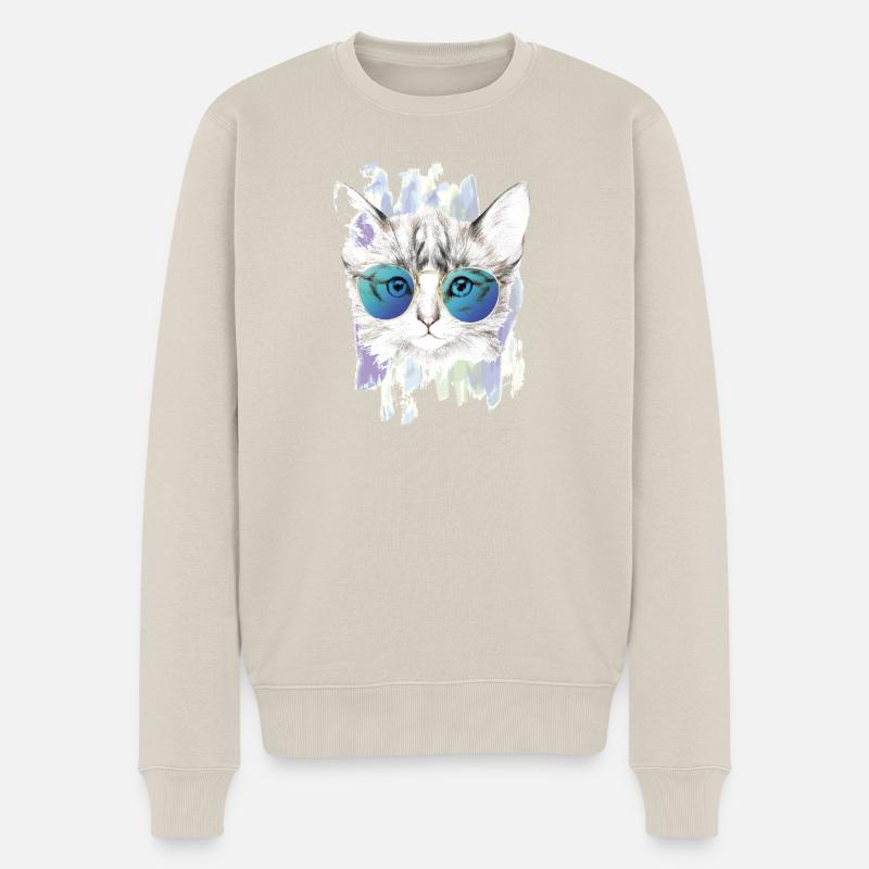 Katze - Katzen - Miau - Coole Katze - Männer Premium Bio Pullover - Beige
