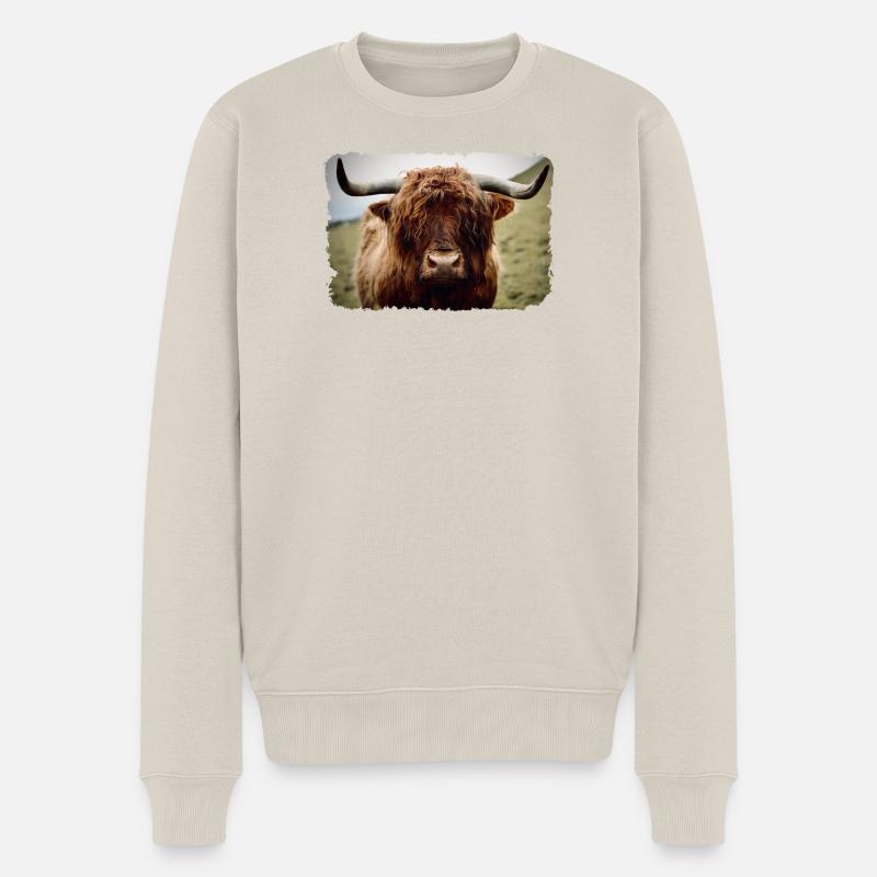 Hochlandrind - Männer Premium Bio Pullover - Beige