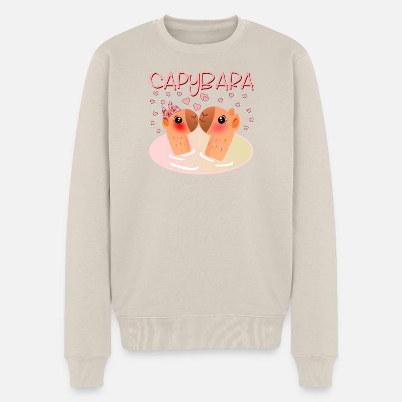 CAPYBARA PAARE ICH LIEBE DICH - Männer Premium Bio Pullover - Beige
