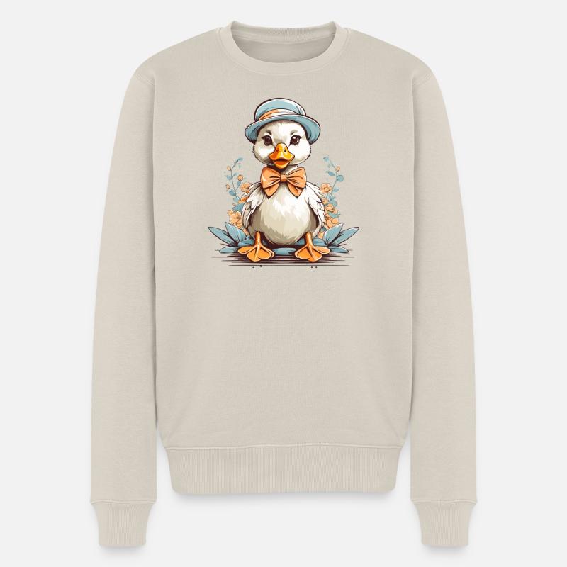 Ente mit Hut - Männer Premium Bio Pullover - Beige