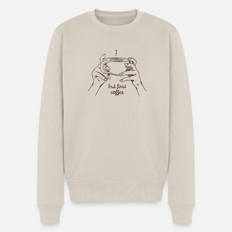 But first coffee - Männer Premium Bio Pullover - Beige