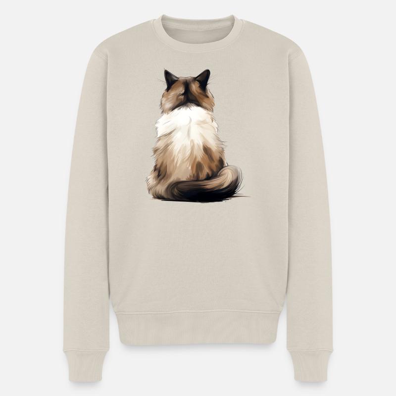 Birma-Katze - Männer Premium Bio Pullover - Beige