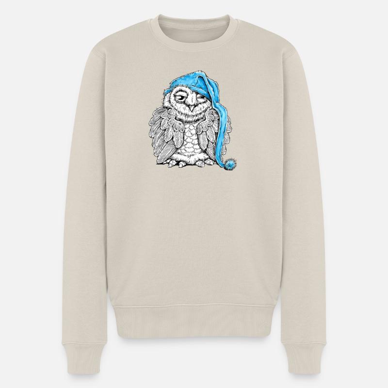 Hibou à tête endormie - Pull Premium bio Homme - beige