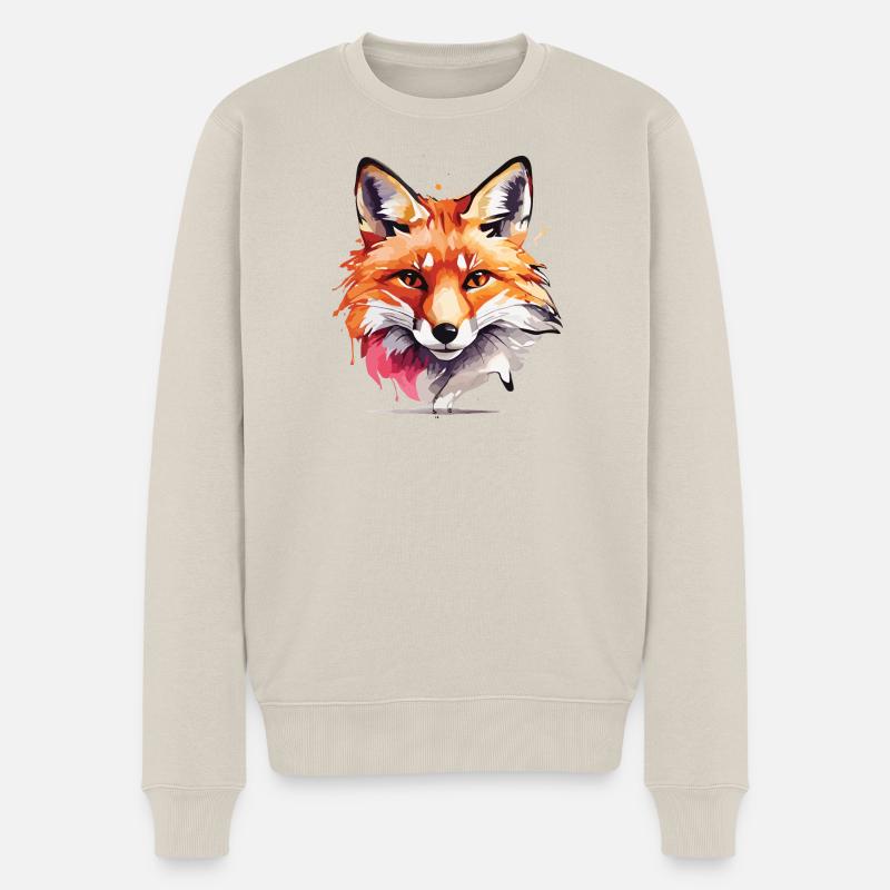 Aquarelle Fox - Pull Premium bio Homme - beige