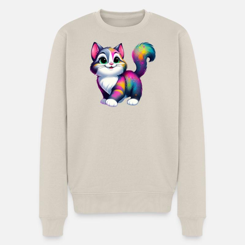 Katze - Männer Premium Bio Pullover - Beige