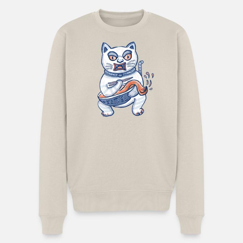Glückskatze mit Ramen - Männer Premium Bio Pullover - Beige