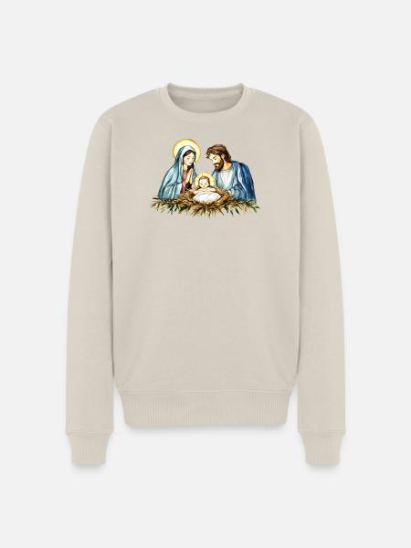 Heilige Familie Weihnachtskrippe Jesus Maria Josef - Männer Premium Bio Pullover - Beige