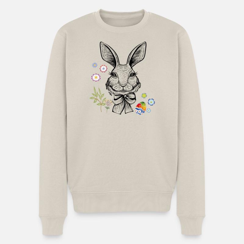 Hase mit Blumen und Osterei - Männer Premium Bio Pullover - Beige