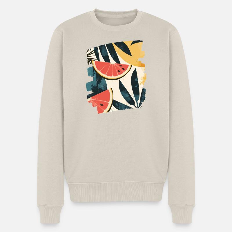 Pastèque d’été et palmiers - Pull Premium bio Homme - beige