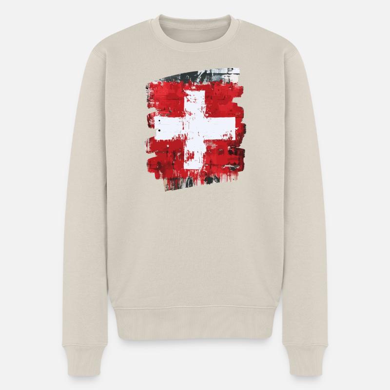 Schweizer Flagge Schweiz - Männer Premium Bio Pullover - Beige