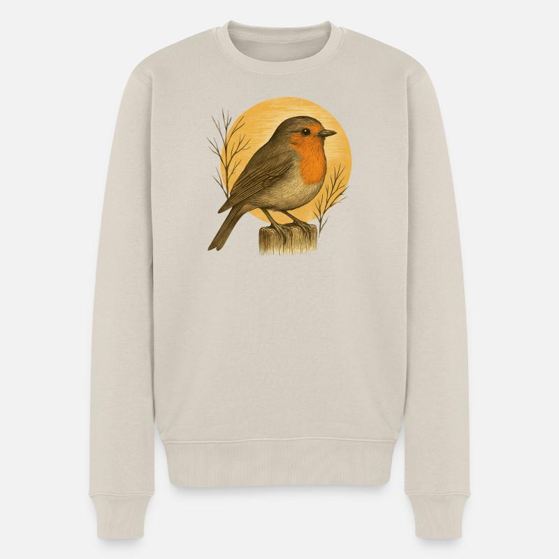 Rouges-gorges - Oiseaux de jardin - Pull Premium bio Homme - beige