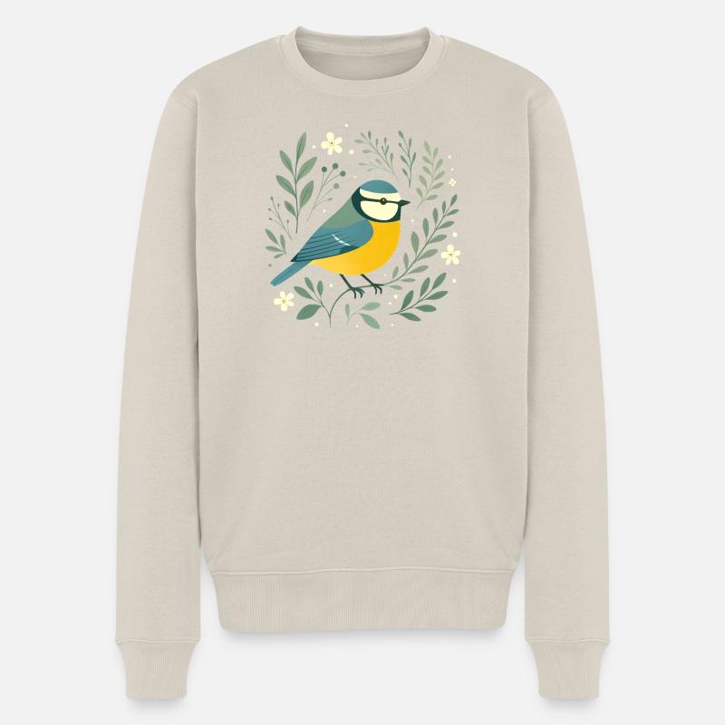 Blaumeise und Blüten - Männer Premium Bio Pullover - Beige