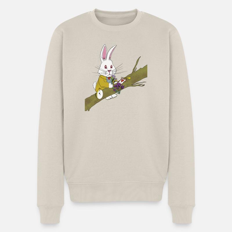 Das weiße Kaninchen genießt Blumen. - Männer Premium Bio Pullover - Beige