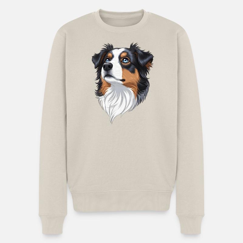 Australian Shepherd Portrait Realistisch Tricolor" - Männer Premium Bio Pullover - Beige