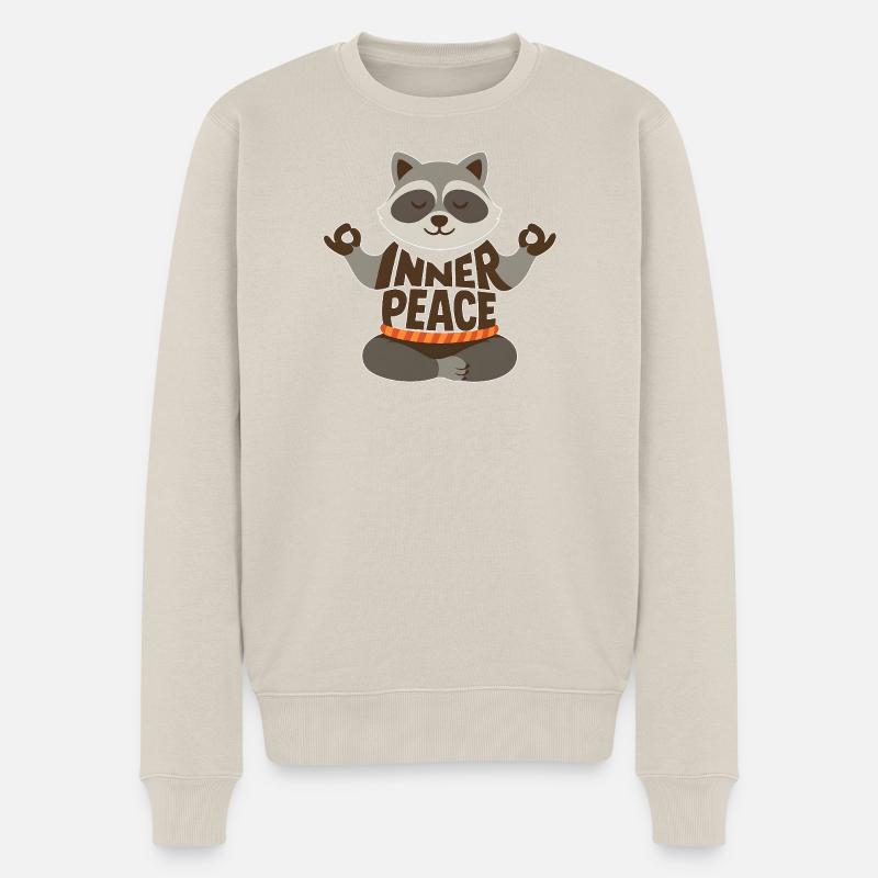 Waschbär Yoga Inner Peace meditierend - Männer Premium Bio Pullover - Beige