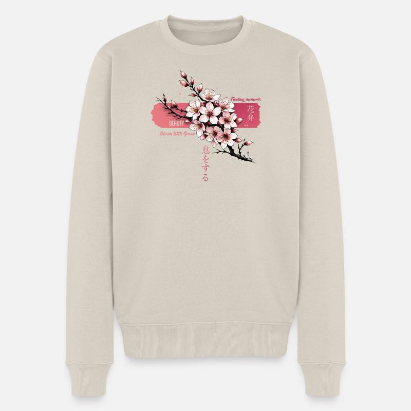 Erröten Sakura Blüte auf Rosa - Männer Premium Bio Pullover - Beige