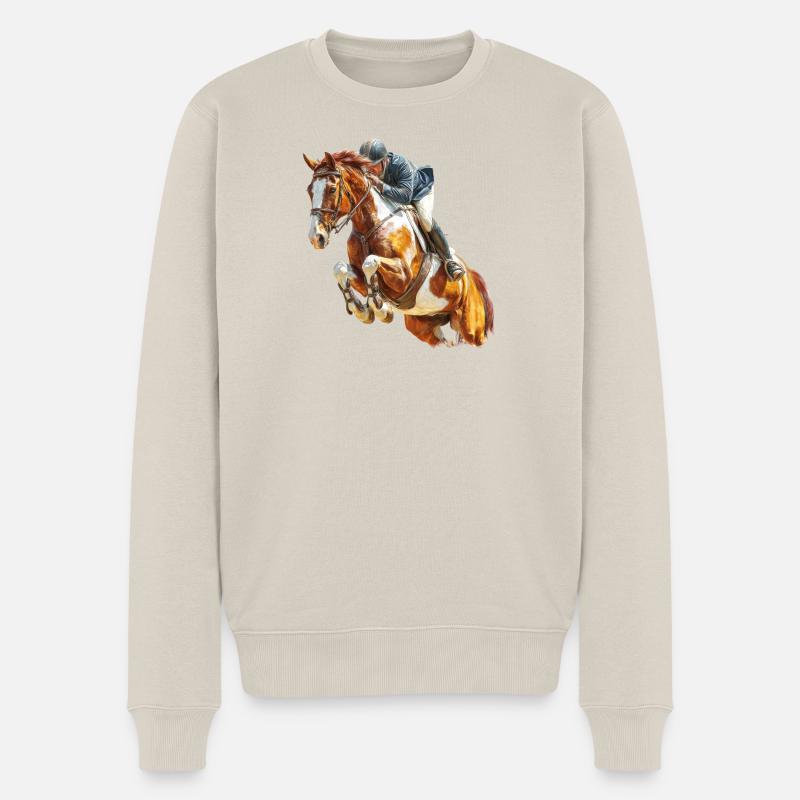 Cavalier au galop en saut - Pull Premium bio Homme - beige