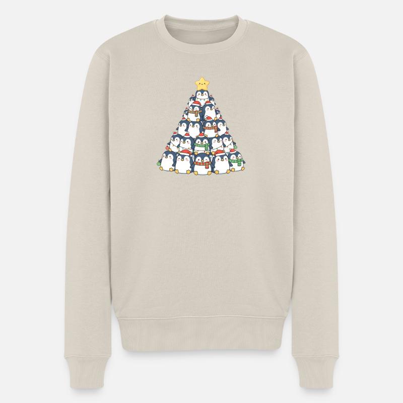 Lustiger Pinguin Weihnachtsbaum Weihnachten Tannen - Männer Premium Bio Pullover - Beige