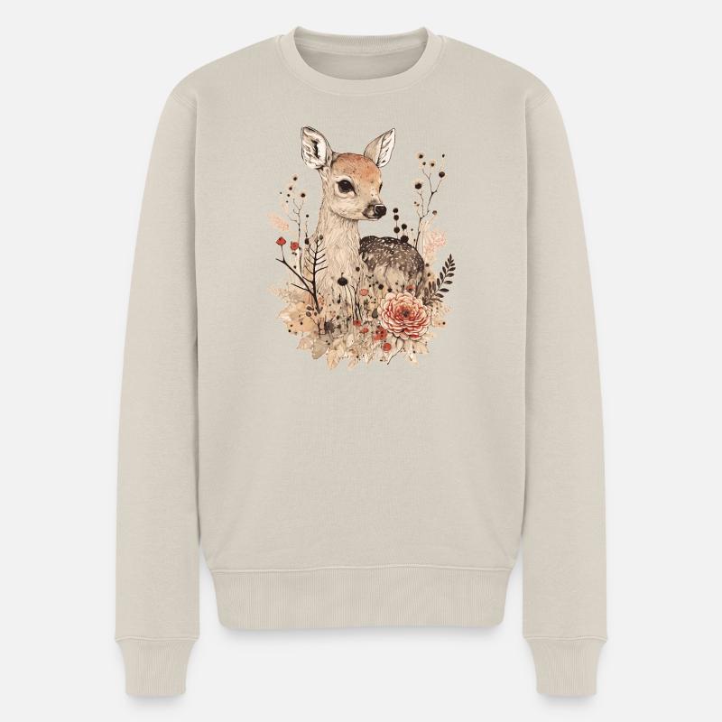 Reh - Männer Premium Bio Pullover - Beige
