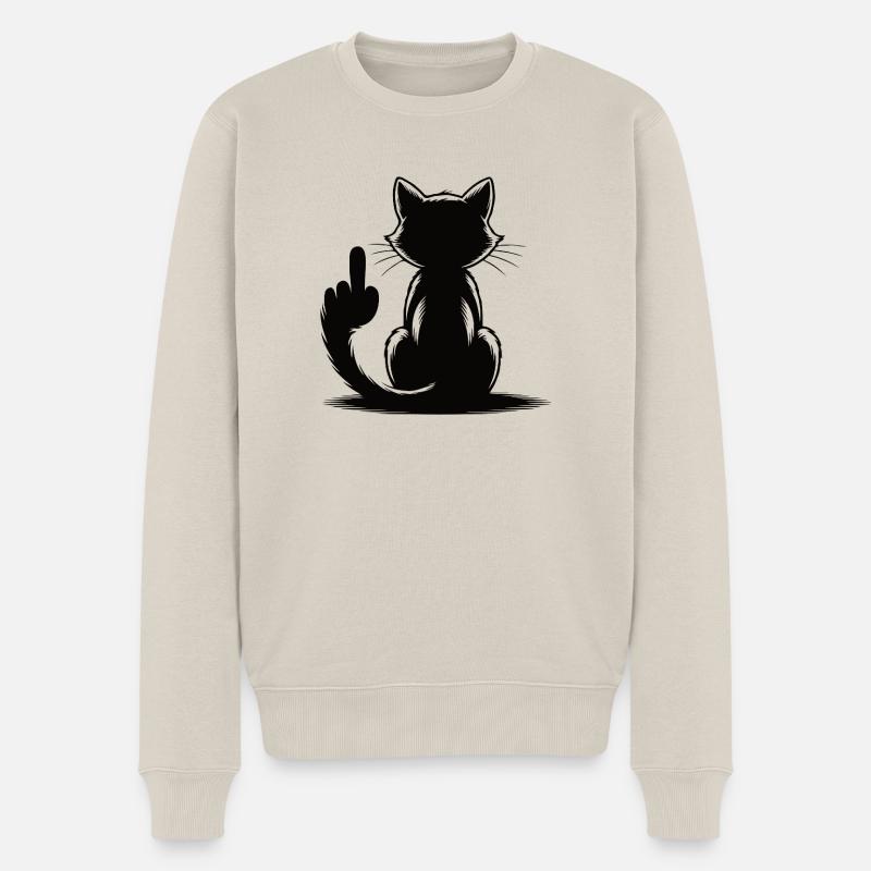 Erkenne die Zeichen Katze Mittelfinger - Männer Premium Bio Pullover - Beige