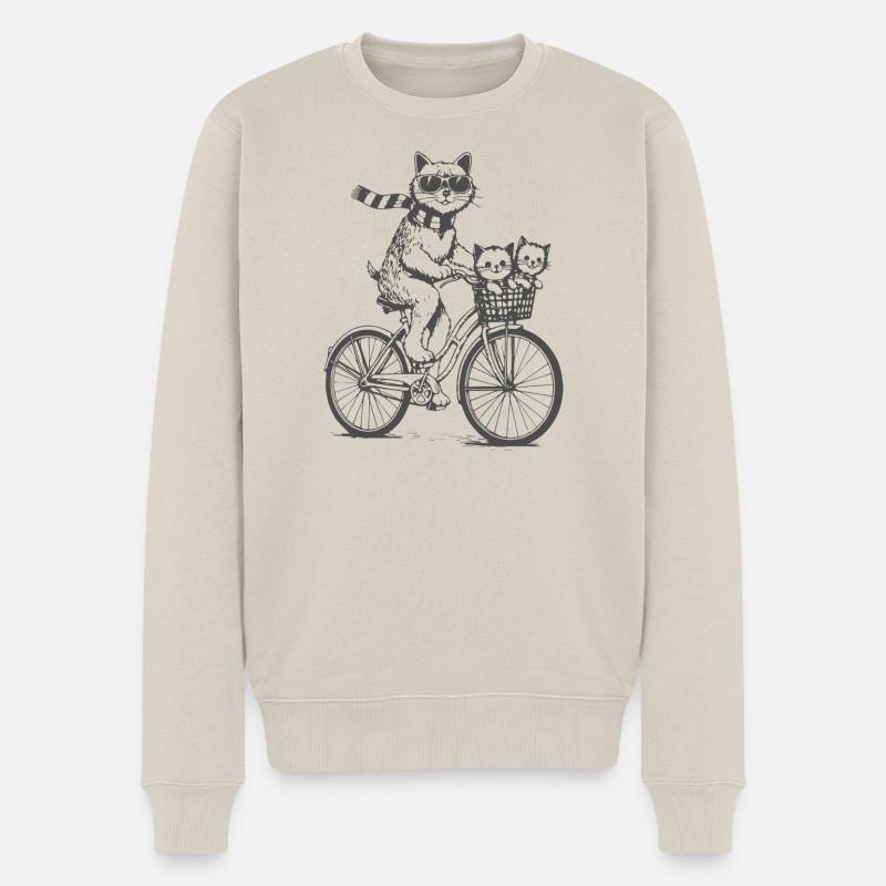 Vélo chat avec panier - Pull Premium bio Homme - beige